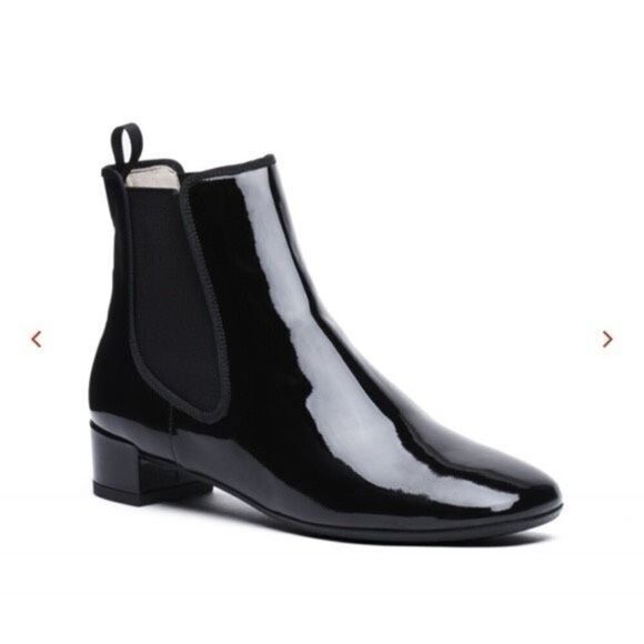Frances Valentine Molly Patent Leather Square Toe Chelsea Boots Black Size 5.5 - - Picture 1 of 8